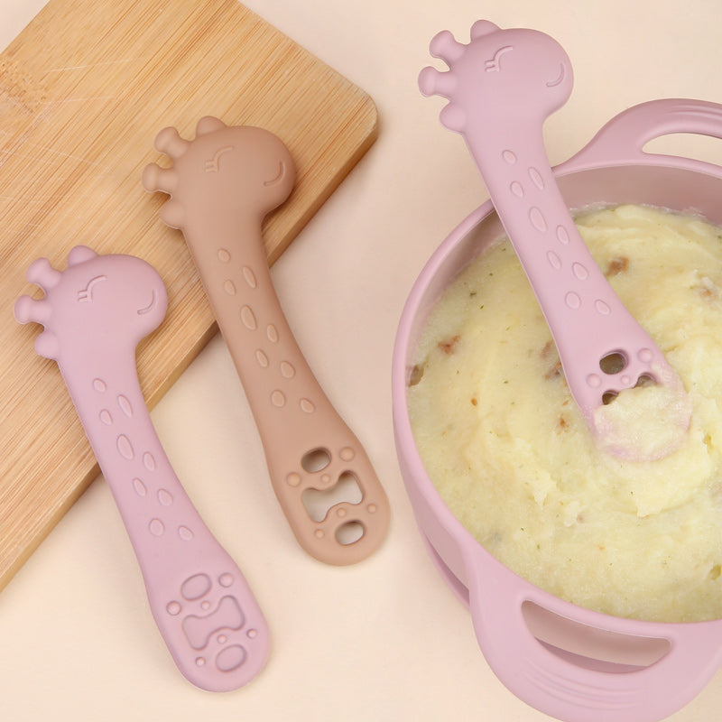 Cute Baby Giraffe First Stage Self-Feeding Spoons (Pack of 2)